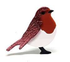 Vtg Style Robin Redbreast Bird Christmas Acrylic Brooch Pin (J125)
