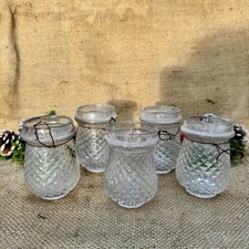 Antique Victorian Basket Pattern Glass Fairy Light Lamps x5 Vintage Rustic Decor