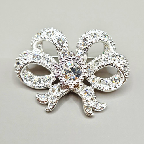 Silver tone bow brooch - silver,