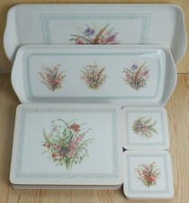 6 Vintage Table Place Mats, Coasters + Tray & Sandwich Tray CLOVER LEAF Floral