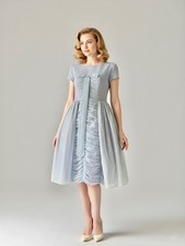 WOMEN'S/LADIES 50’S VINTAGE CLOTHES, BABY BLUE DESIGNER COCKTAIL DRESS 6/8