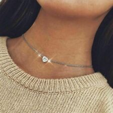 Women's Crystal Heart Necklace Pendant Short Gold Chain Choker Pendant Necklace 