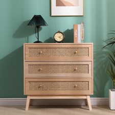 Rattan 3-Drawer Chest | Natural Storage Cabinet Sideboard Unit 80×33×78 cm