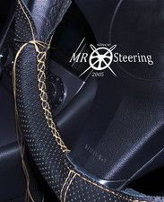 FOR MERCEDES W203 PERFORATED LEATHER STEERING WHEEL COVER CREAM DOUBLE STITCHING