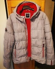 SUPERDRY 55" 3XL XXXL MenPuffer Grey & Red Hooded Fleece Lined Coat Jacket VGC  