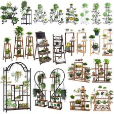 Metal Wooden Plant Stand Corner Flower Pots Holder Open Display Entryway Porch