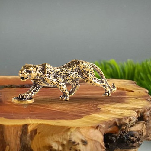 Brass cheetah figurine statue - brass,