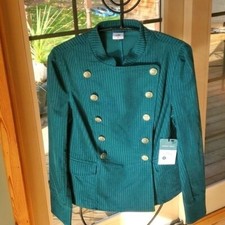 CAbi Lennon Jacket Legion Teal Green Corduroy Military Style Sz. M Jacket