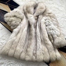 Blue FOX Fox Fur Coat Real Fur Genuine Fur Size L White