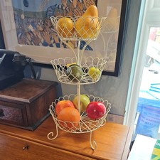 Cream Three Tier Shabby Chic Wire Fruit/Storage Stand With Artificial Fruit (9)