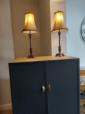 Pair of Stunning Tall 3 Pillar Table Lamps with Pleated Shades