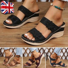 Womens Wedge Heel Sandals Casual Slippers Ladies Summer Slip On Shoes Mules Size