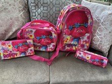 Trolls Backpack, Lunch bag, Pencil Case (3 Compartments) + Round Pencil Case