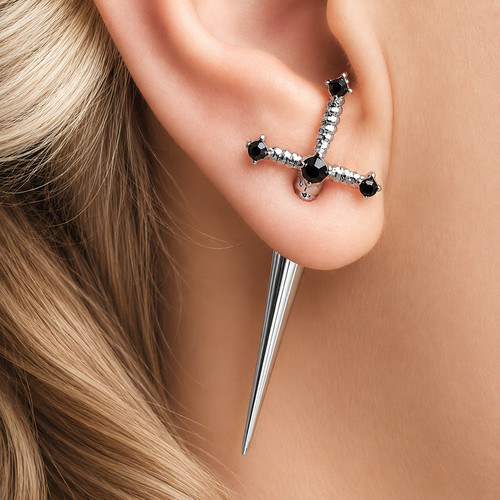 Sword earrings obsidian - sword,