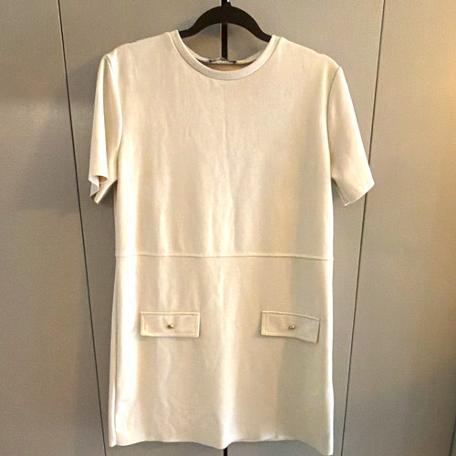 Zara cream solid shift dress - solid,