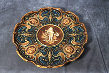 Antique Porcelain Majolica Faience Gebruder Schutz Cherub Wall Plate Charger