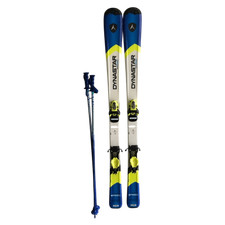 DYNASTAR SPEED Skis 130cm w/ Bindings & Poles Used Blue/Yellow Alpine Snow