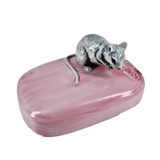 Ceramic Mouse On A Pink Bar Of