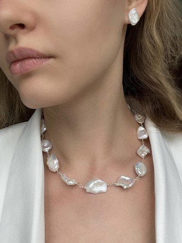Keshi pearl statement necklace - pearl,