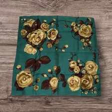 Vintage Retro Floral Cotton Square Scarf Neck Tie Top Green Gold