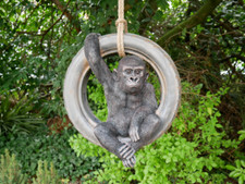 Hanging Gorilla On Tyre Garden Ornament Statue Sculpture Resin Decoration