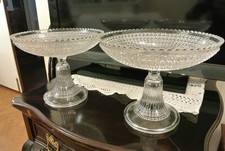 PAIR of Vintage Bohemian EAPG Crystal Bowl Fruit Hand Cut Queen Lace Large 30cm