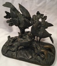Antique Bronze Birds In Nest