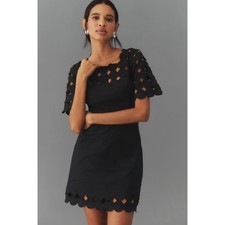 New By Anthropologie Cutwork Mini Shift Dress $178 SIZE 14 Black