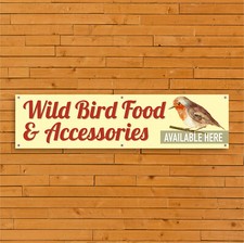 Wild Bird Food & Accessories Banner – Garden Centre Sign with Watercolour Robin
