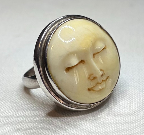 Sterling silver carved moon - carved,