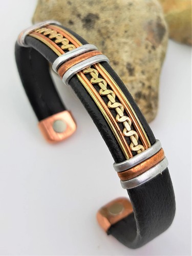 Copper leather cuff bracelet - copper,