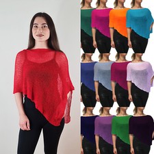 Ladies Poncho Plain Stretch Lace Fish Net Bali Crochet Batwing Small One Size
