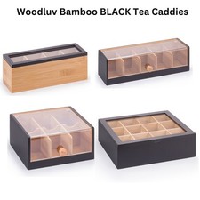 Tea Bag Storage Box Tidy Compartment Bamboo Storage Caddy Box Organiser