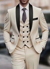 Men's 3pcs Luxury Tailored-Style White Pinstripe-Style Suit Set with Tailcoat, V