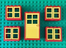 LEGO Windows & Door Set - Red / Yellow 4 Windows (2 x 4 x 3) 1 Door (2 x 4 x 6)