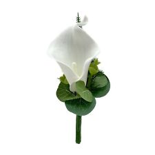 Artificial Wedding Flowers White Calla Lily Buttonhole Real Touch, Groom