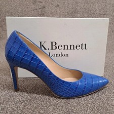 LK Bennett Floret Shoes Blue Croc 40 UK 7 Patent Leather 3.5" Stiletto Heel