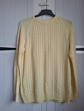 Beautiful light lemon Cotton Traders 100%cotton knit cable long sleeve jumper M