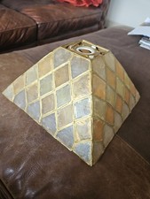 Vintage Capiz Shell Ceiling Light Shade Gold Art Deco Pyramid Shape Lampshade 
