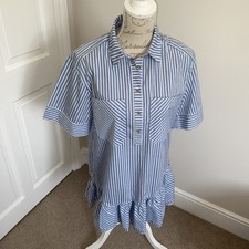 Zara Womens Blue/White Striped  Tiered Tunic Size M