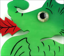 MARIE-CHRISTINE PAVONE DRAGON BROOCH PIN GREEN GALALITH PARIS FRANCE