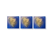 Stunning Set of 3 x Textured Heart Canvas Paintings in Gold and Navy