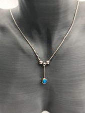Vintage sterling silver modernist 2 opal pendant necklace on 925 45cm box chain