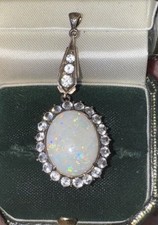 Antique 14ct Gold 10.5ct Natural OPAL Cluster 0.9ct Diamond Pendant
