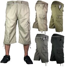 Mens 3/4 Three Quarter Shorts Elasticated Lightweight Waist Cargo Combat Pants