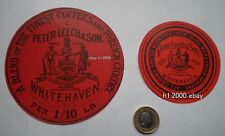 ANTIQUE RARE RED PRINT  PETER LEECH WHITEHAVEN  JAR -TIN  LABELS COFFEE & SPICE