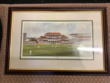 Signed Print By Terry Harrison Of Headingley Cricket Ground Leeds Picture Gift