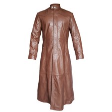 Mens Real Leather Trench Coat
