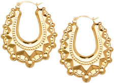 9CT GOLD EARRINGS CREOLE HOOP VICTORIAN GYPSY DESIGN 9 CARAT YELLOW  NEW BOXED