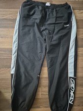 Vintage Reebok side stripe baggy track pants black and light blue XL